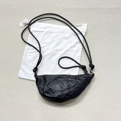 Irregularly Curved Popping Lamb Leather Knot Embellished Crossbody Bag Croissant Bag