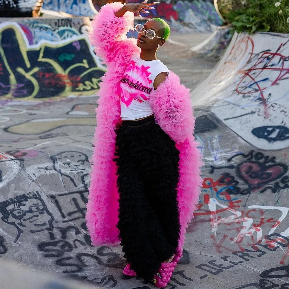 

Ярко-розовый пышный тюль с длинными рукавами для дня рождения, топ с оборками, плиссированная куртка, свадебная накидка-болеро, платье для беременных женщин для фотографий