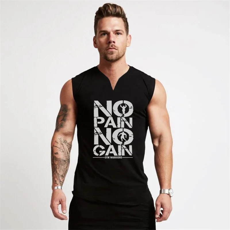 

Summer Cotton Singlets Bodybuilding Fitness Gyms Shirt Breathable V-neck Tank Tops Men Jogging-clothing Stringer Training Shirts