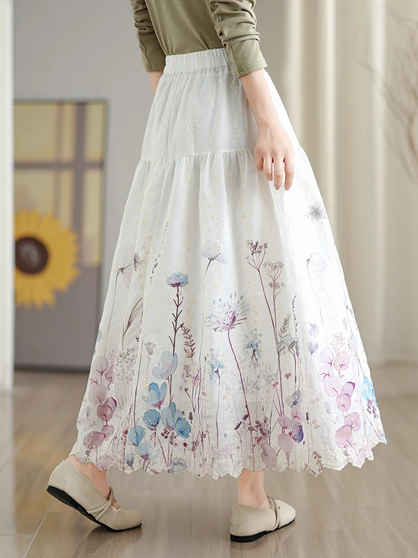 تنورة مطرزة بالزهور على شكل حرف a عالية الخصر للتخسيس تنورة طويلة على شكل حرف a للنساء لربيع 2026 تنورة كعكة لطيفة