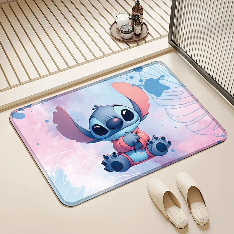 

Disney Cute Stitch in Pink Clothes Pattern Doormat Non-slip Entrance Mat Home Decor Floor Rug for Living Room Bathroom
