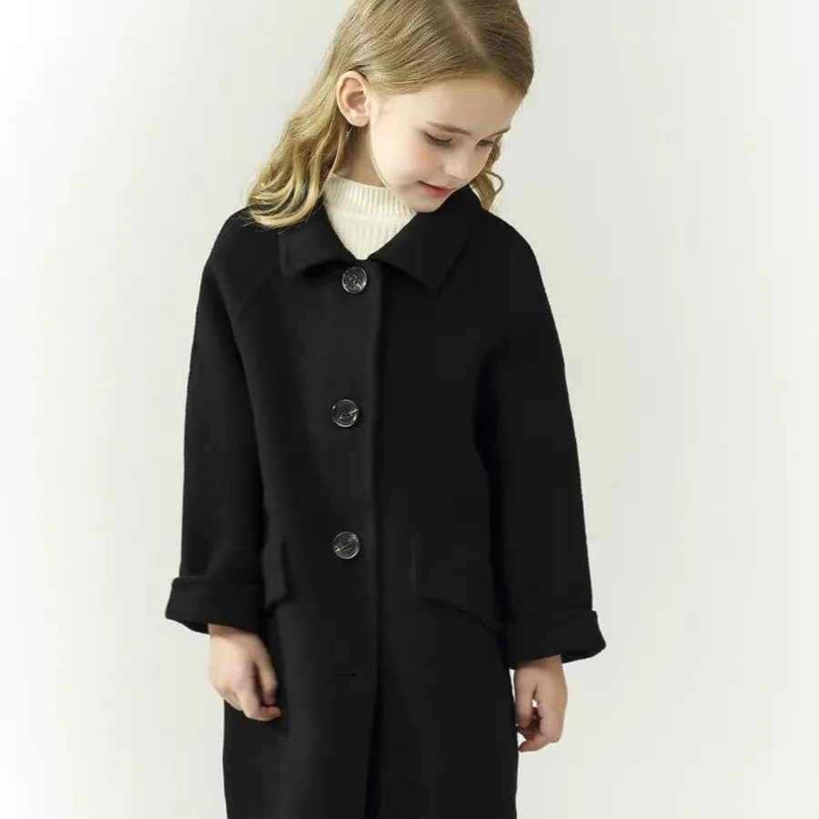 Korean Girl's Woolen Coat Super Cute Casual Trench Coat Autumn and Winter New Children Baby Loose Double-sided Coat 3 5 7 9 12Y