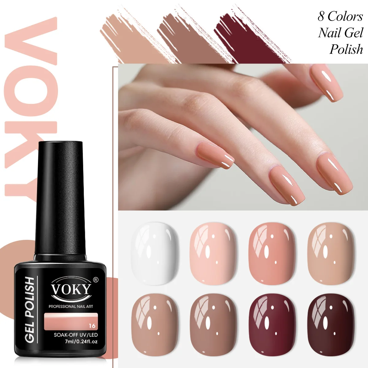 

VOKY 8-PACK SET - Coffee Brown Series Nail Gel Kit, stylish and trendy minimalist design, perfect for girls' daily nail care.