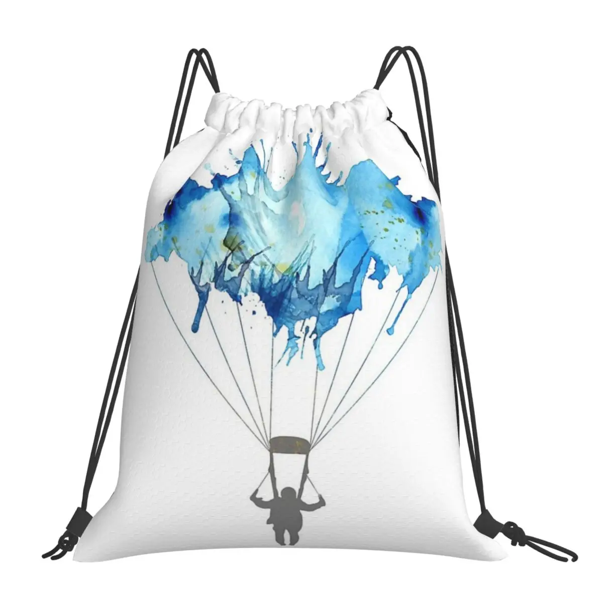 Skydiving, Skydiver Parachute, Parachuting. Watercolor Backpacks Casual Portable Drawstring Bags Shoes Bag Book Bags Man Woman