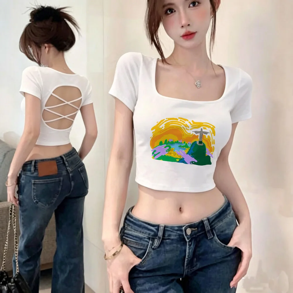 Brazil cropped top ladies harajuku cute emo graphic party top tees jojifuku party 2000s harajuku