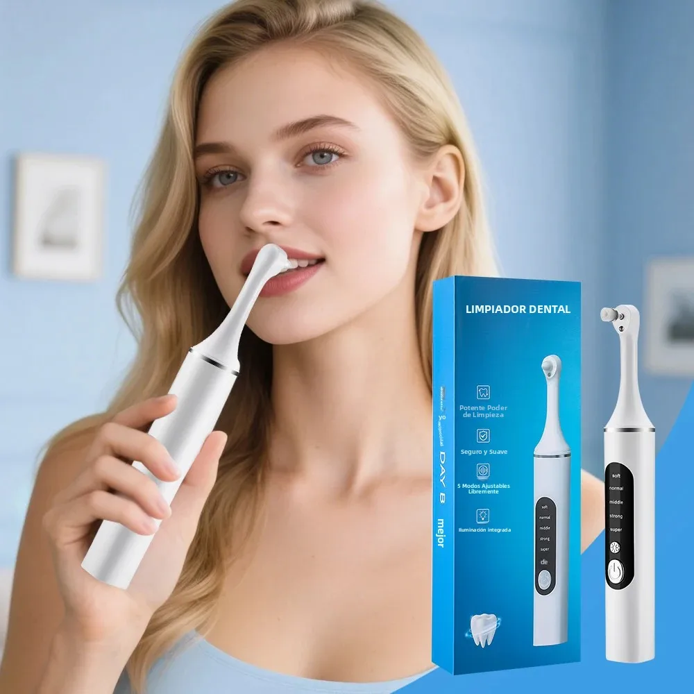 Pulidor de dientes eléctrico, limpiador blanqueador de dientes, 6 cabezales de cepillo, placa de luz LED, eliminador de sarro Dental, juego de limpieza de dientes