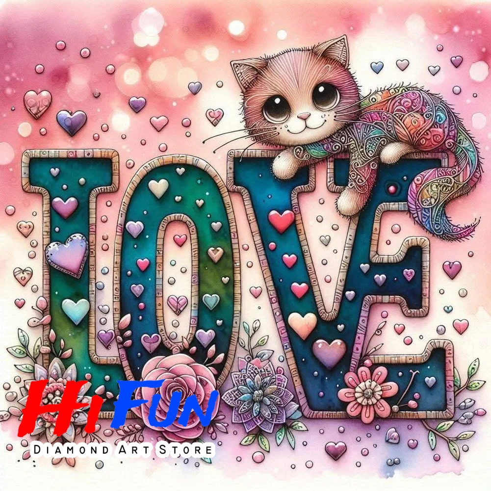 

Diamond Painting 5D DIY Love My Cat Quote Diamond Mosaic Full Square Round Animal Art Cat Owner Pet Wall Art New Room Decor