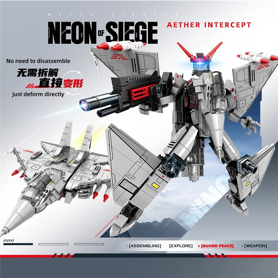 Direct Transforming Military Building Blocks Mecha Fighter Aircraft Carrier Helicopter Model Educational Assembled Toy For Boys