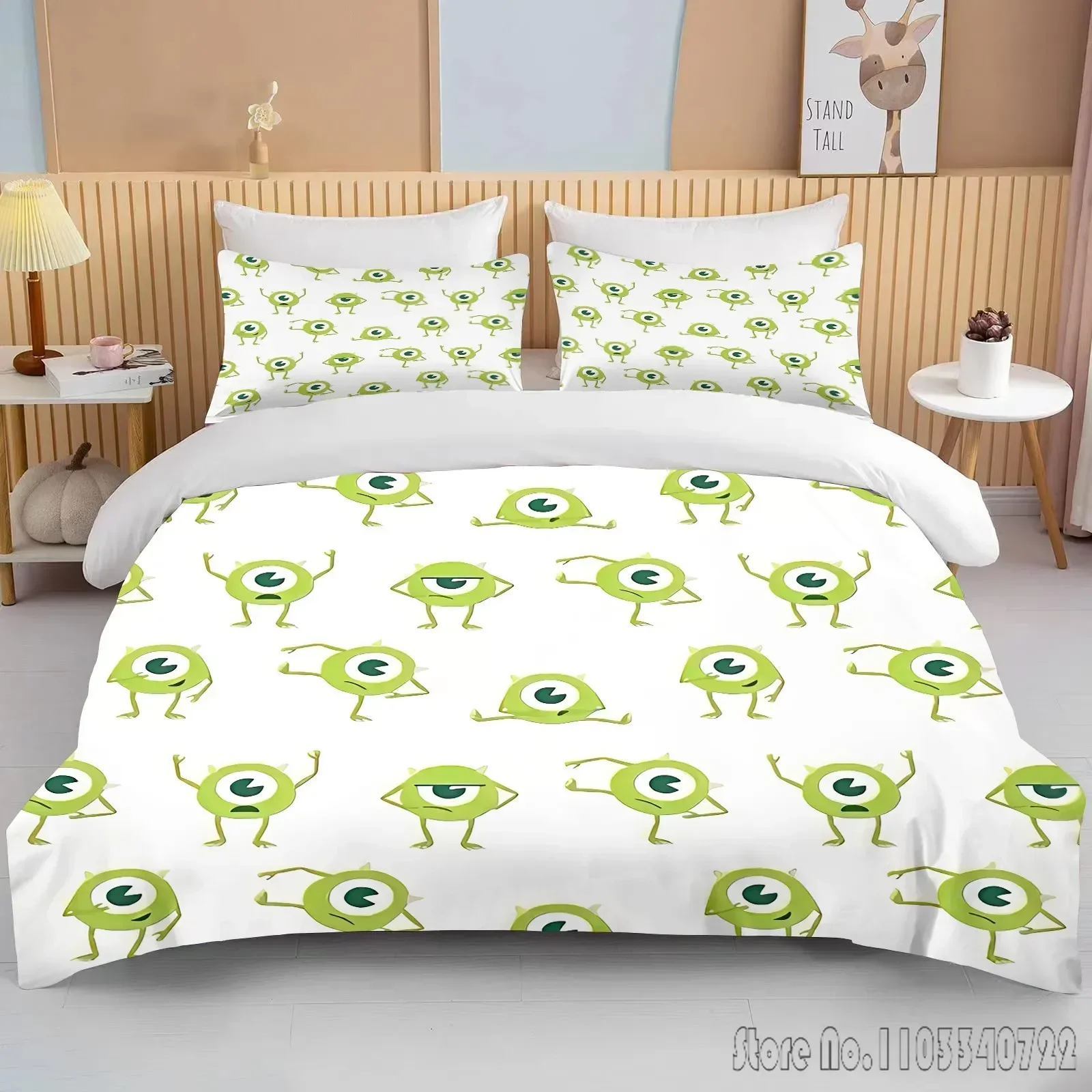 Disney Monster Inc Printed Bedding Set Duvet Cover Anime Quilt Adult Kids Birthday Gift Full Size Comforter Bedding Sets