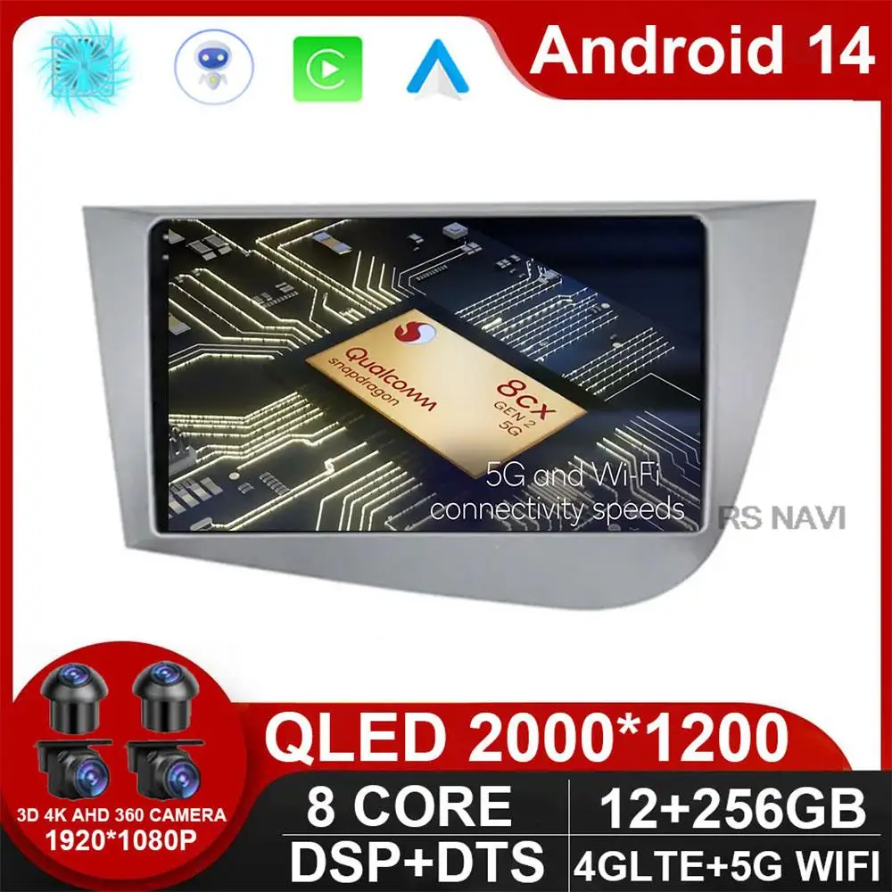 

Car radio For Seat Leon 2 MK2 2005-2012 Carplay Android 14 auto Qualcomm Car stereo Multimedia player 4G Wifi DSP RHD