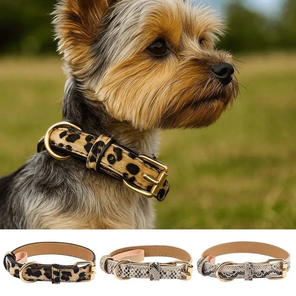 Durable Leopard Print Dog Collar PU Leather Pet Walking Leopard Dog Collar Wear Resistant Pet Collar Small Medium Dogs