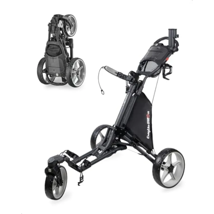 CaddyLite ONE-Swivel V8 Golf Push Cart - Lightweight 3 Wheel Foldable Cart with One-Click Folding, 360 Swivel Front Wheel, Adj