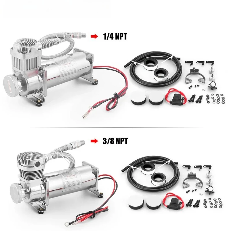 

【2026】Car Accessories Universal 1/4NPT or 3/8NPT Chrome 200PSI 480C 12V Air Suspension Compressor Pump Kit BX102151-SL