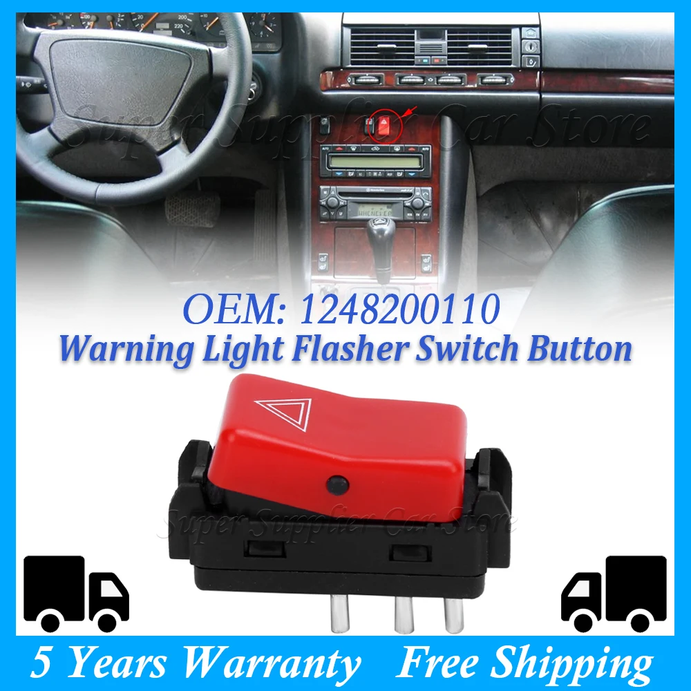 For Mercedes-Benz W124 W201 W202 W126 New Warning Hazard Light Emergency Flasher Switch Red Car Accessories 1248200110