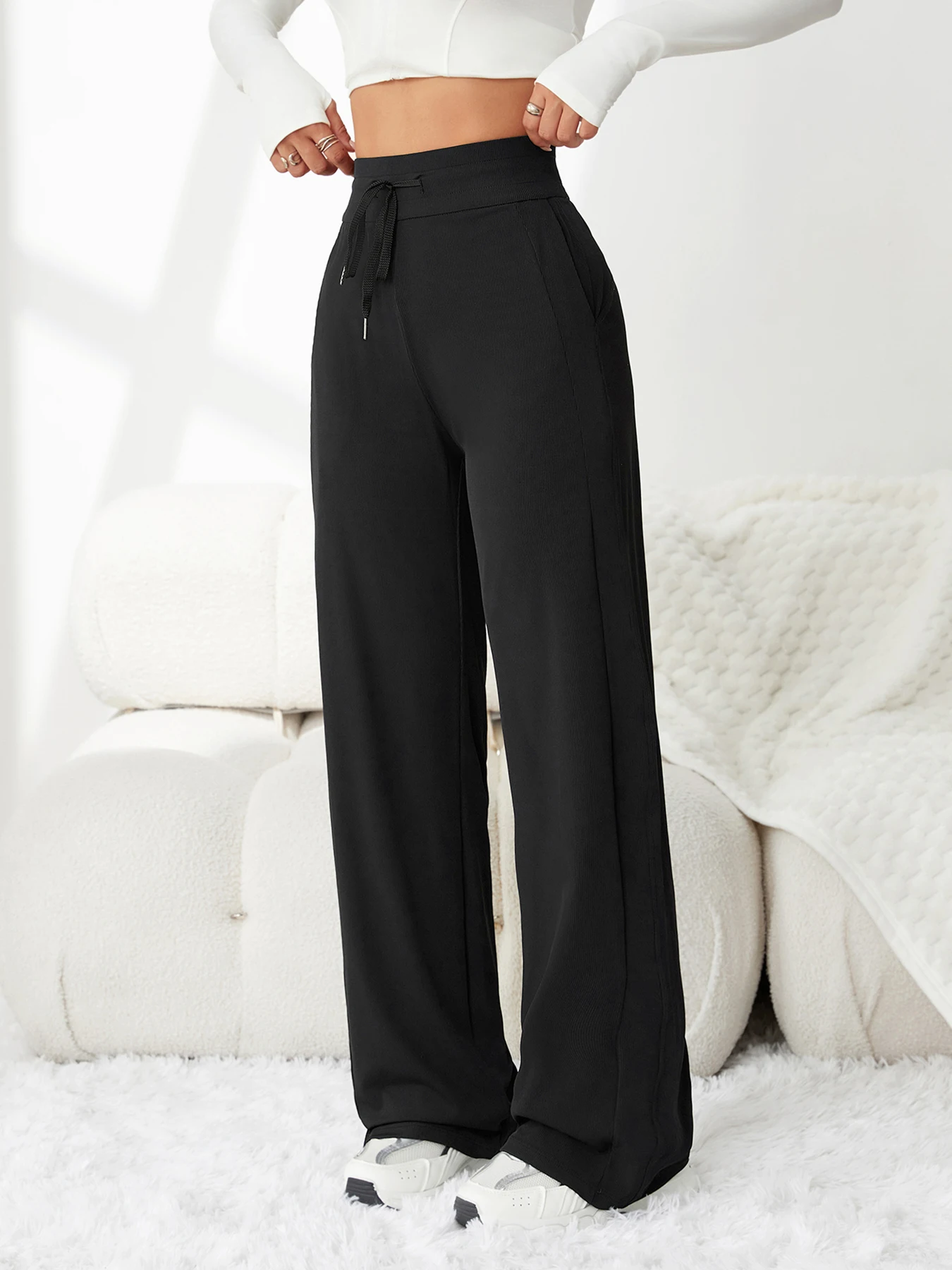 Pantalones de seda de hielo para mujer, pantalones de pierna ancha suaves, cómodos y transpirables, nuevos pantalones informales adelgazantes de cintura alta