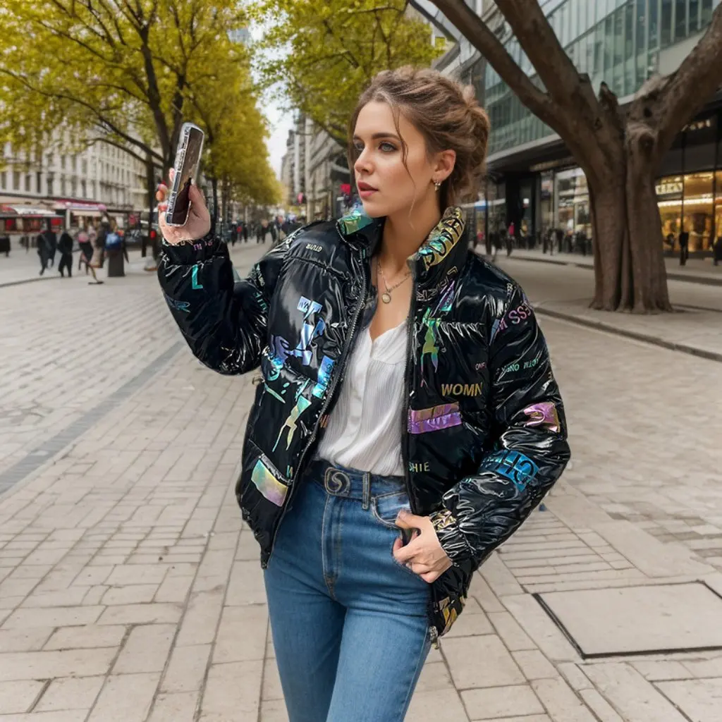 

Women's down Cotton-Padded Coat Oversize American Stand Collar Thickened Winter Jacket Small Size Cotton-Filled Outerwear