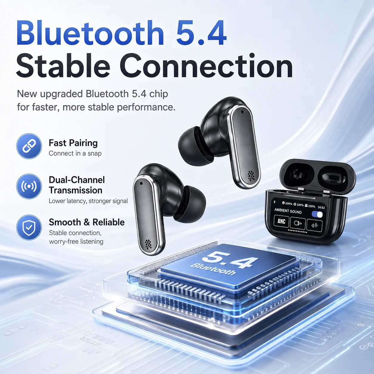 TWS earbuds ANC Touch screen Bluetooth 5.4 Wireless Earphones with Smart Display Case Low Latency Gaming Stereo Headset