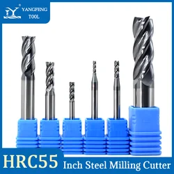 HRC55 Inch Milling Cutter 1/8 1/4 3/8 3/16 5/12 4 Flute Carbide End Mill CNC Tool TiAlN Coating Steel Cutter