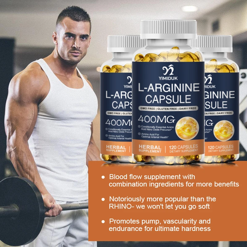 L-Arginine Capsules - Enhance Men's Energy, Muscle Mass, Endurance & Blood Flow - Daily Exercise Mercury Supplement