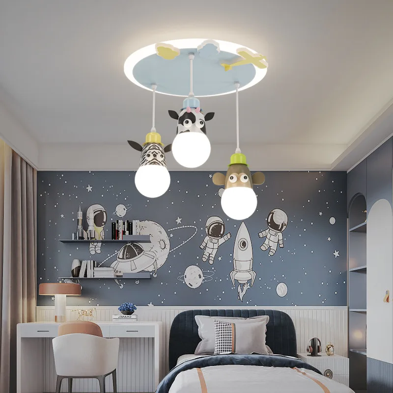 Cartoon Animal Chandelier Light for Kids Bedroom Study Lighting Zebra Monkey Pendant Hanging Lamp LED E27 Cloud Night Lights