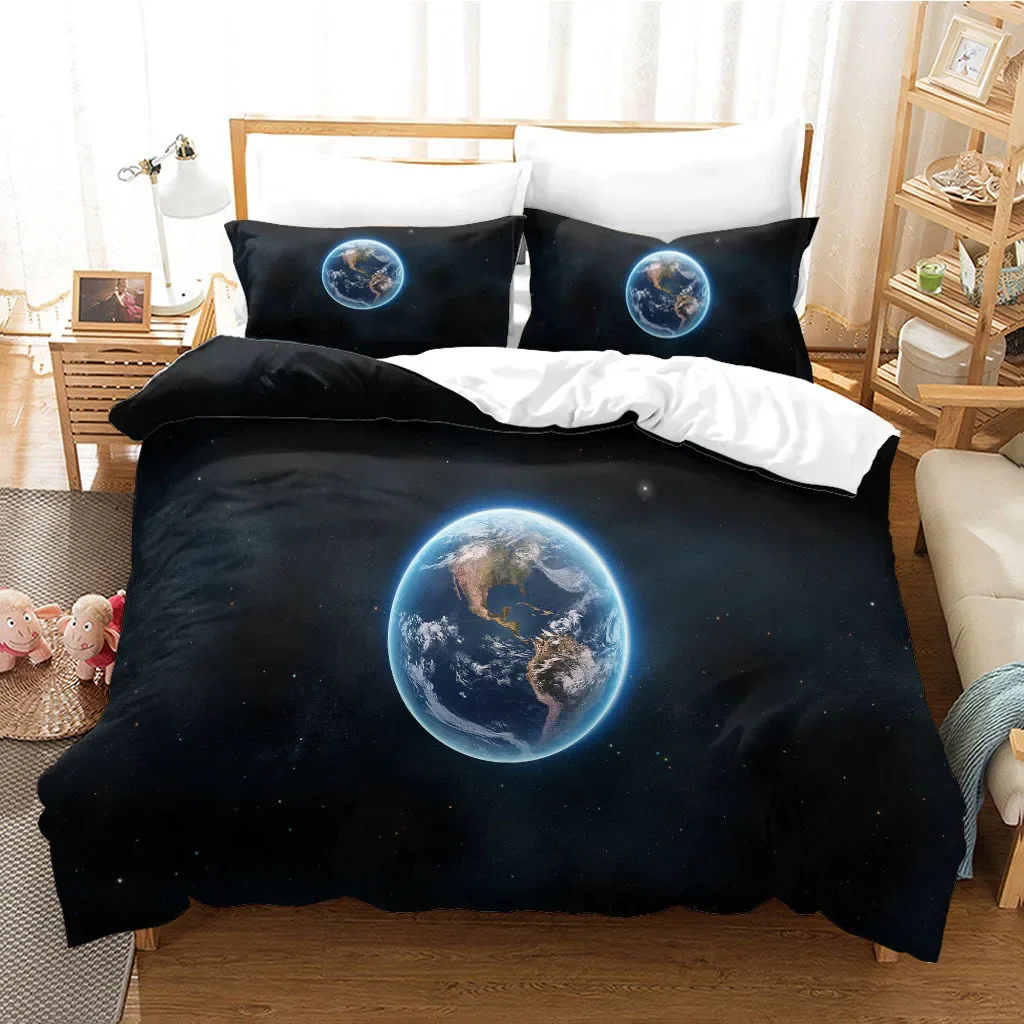 Earth Duvet Cover Set King/Queen Size,Galaxy Outer Space Universe Theme Bedding Set Blue Planet 2/3pcs Polyester Comforter Cover