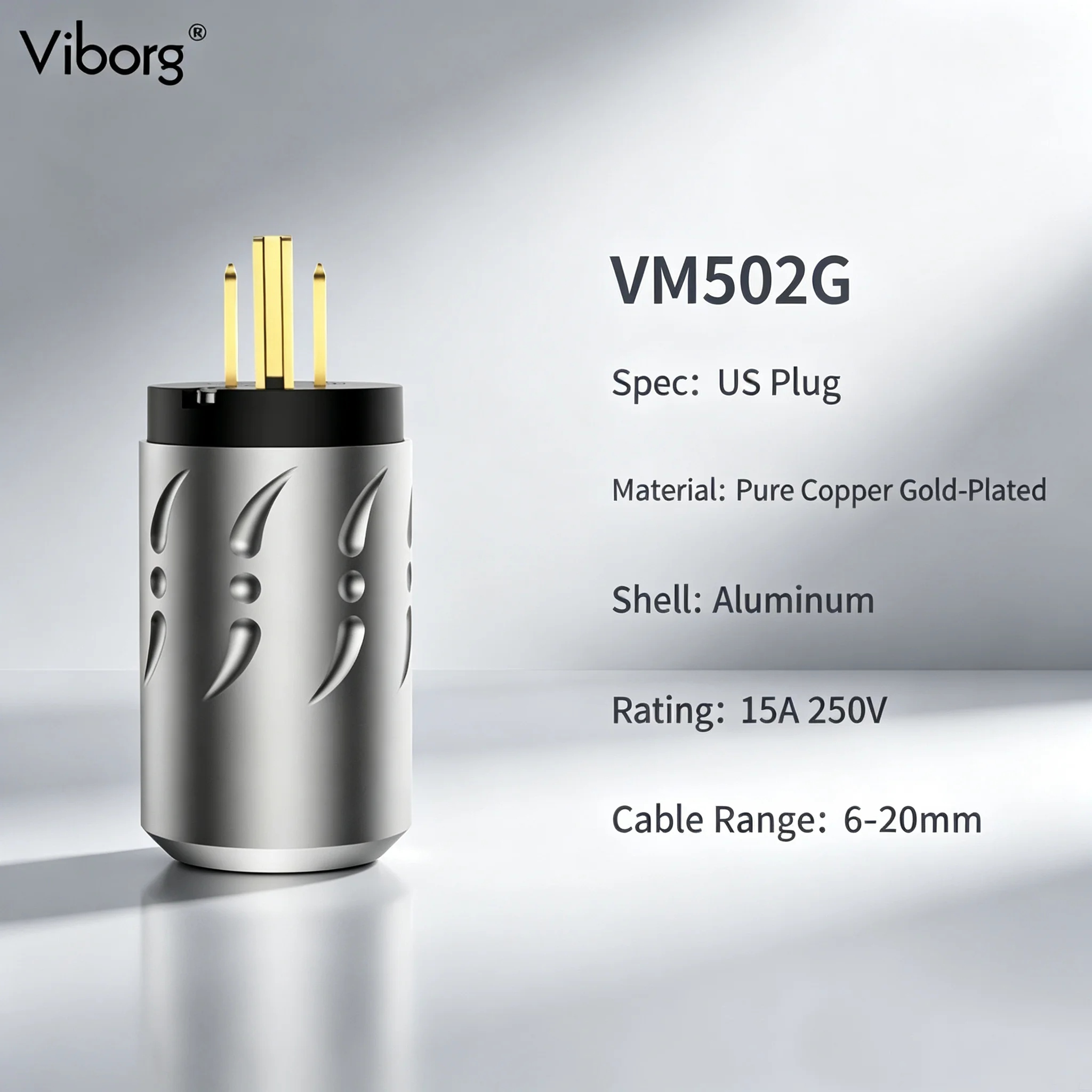 Viborg 20mm IEC Connector US Power Plug 24K Gold Plated Pure Copper HiFi Audio Cable Accessory Transparent Aluminum Alloy
