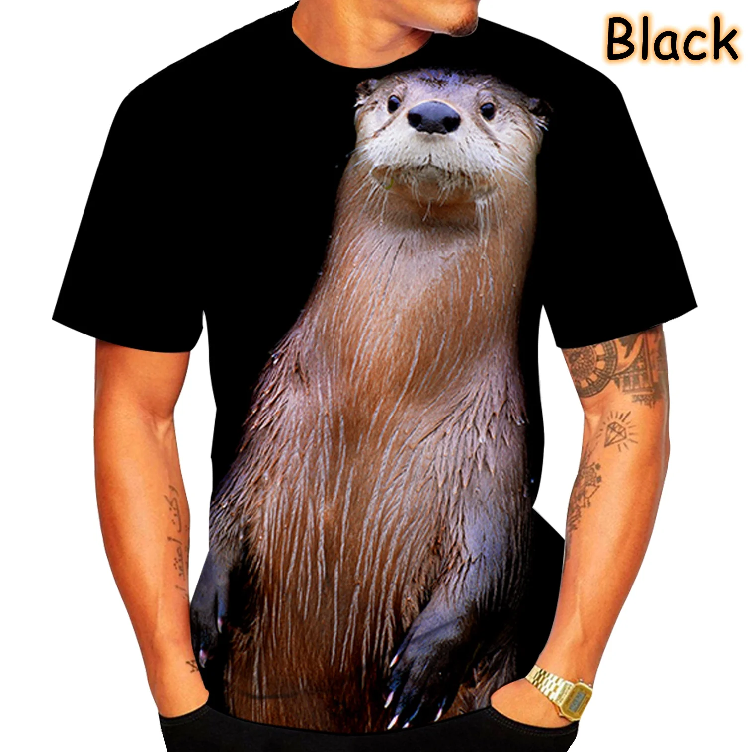 2022 New Fun Otter Printed T-shirt Summer Unisex Loose Fashion Casual T-shirt