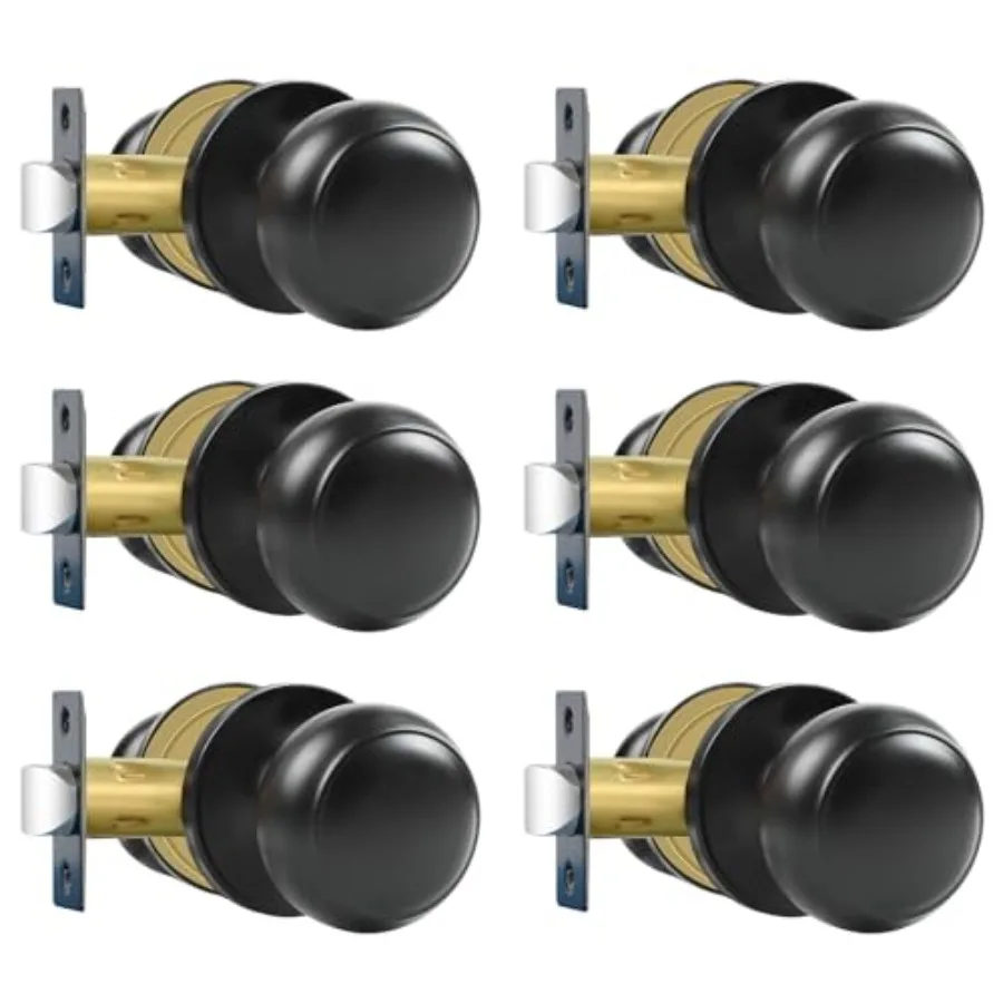 

Passage Door Knobs, Matte Black Door Knobs, for Hallway and Closet Non-Locking Interior Round Door Handles Keyless Reversible f