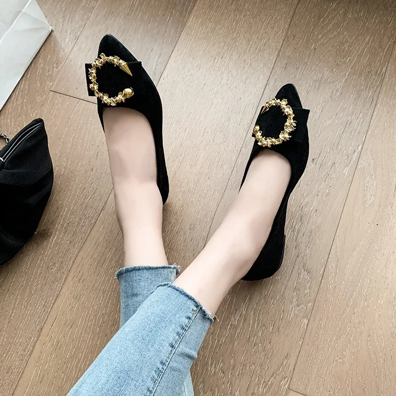 Spring and Autumn Casual Fashion Pointed Toe Comfortable Non-slip Wear-resistant Simple Metal Decorative Women\'s Shoes