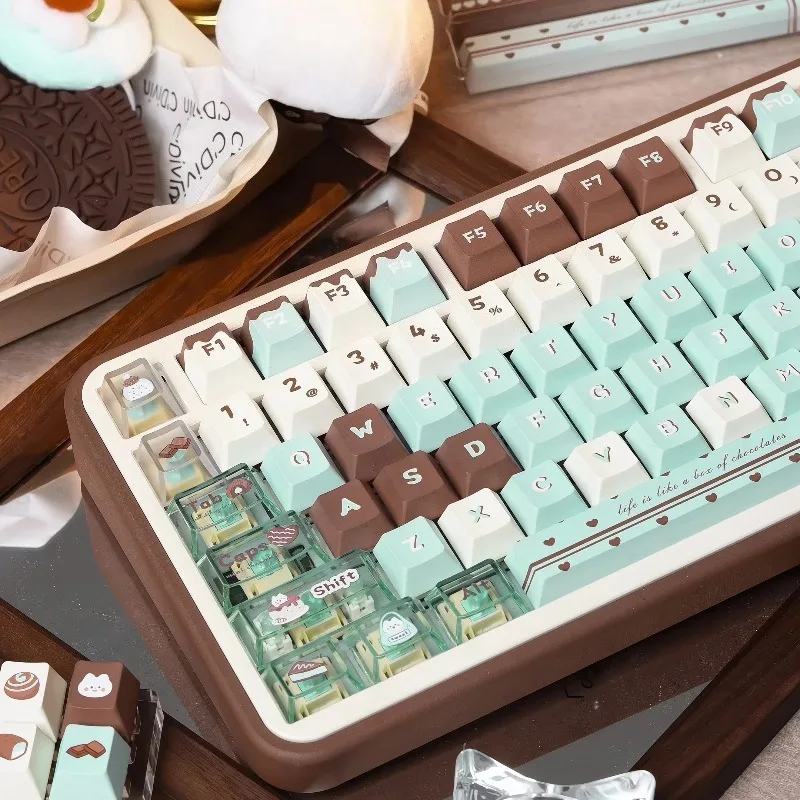 

Mint Chocolate Theme Keycaps Set Customized PBT Sublimation Cherry Profile Keyboard KeyCaps for Mechanical Keyboard Accessories