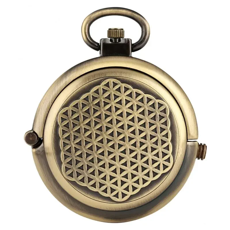 Bronze Pocket Watch Handwinding Mechanical Skeleton Clock Roman Number Dial with Alloy Pendant Chain reloj