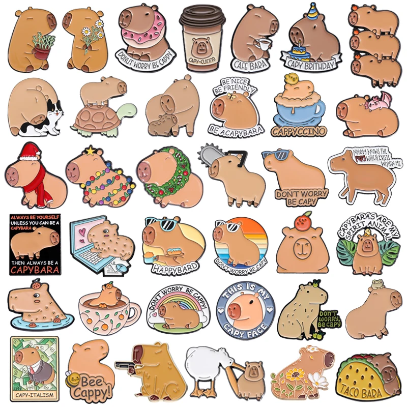 Cute Capybara Hippo Enamel Pins Cartoon Hippopotamus Animal Brooches Lapel Badge Fashion Wholesale Jewelry Gifts For Friends