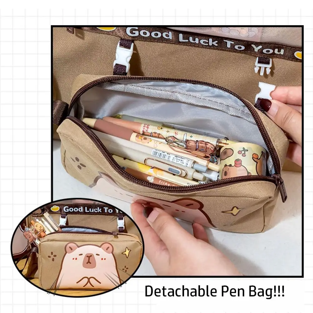 Large-capacity Tote School Bag Cartoon Waterproof Capybara Handbag Six-Layer Portable Students Tutorial Bag Students