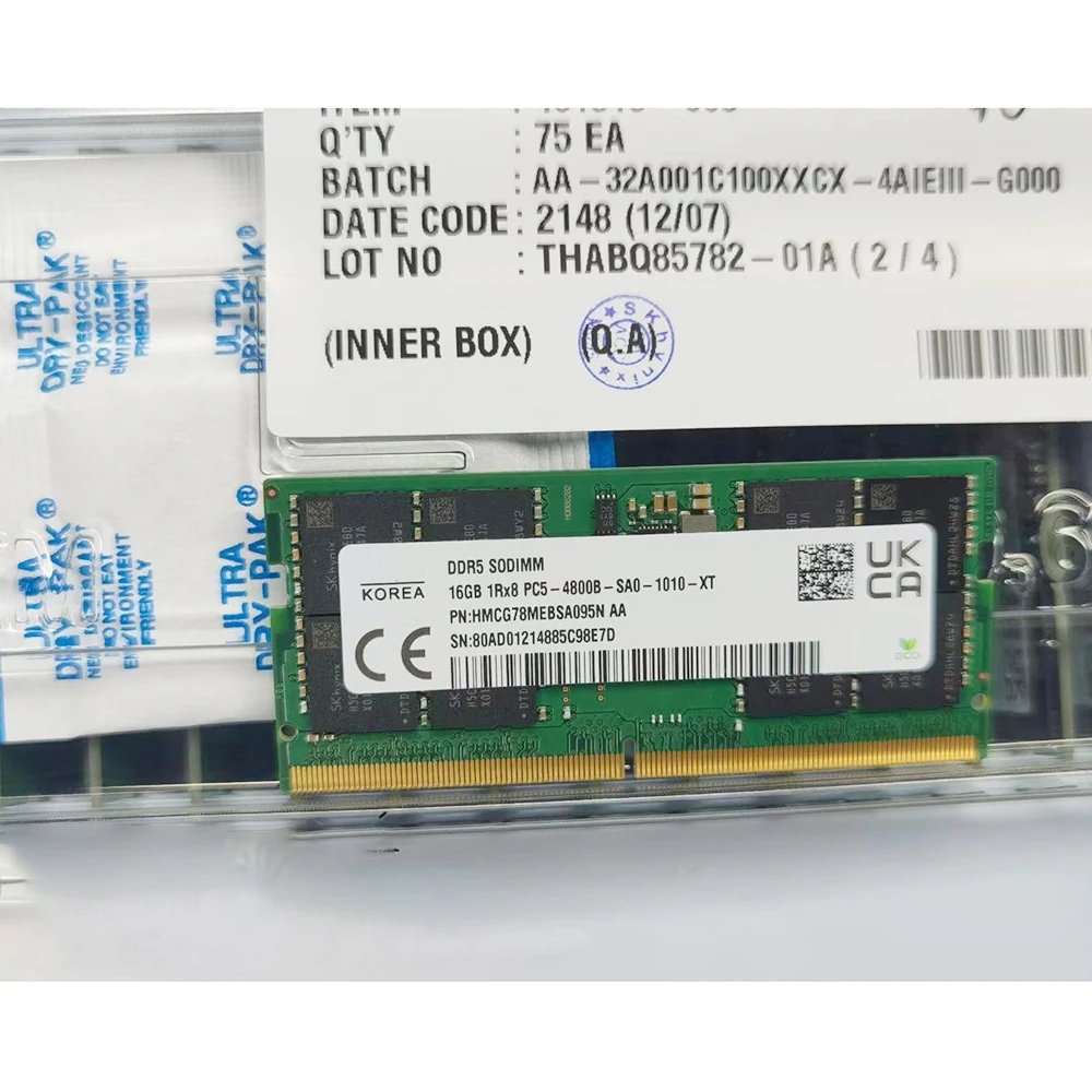 

1 шт. Оперативная память 16 ГБ DDR5 4800 1RX8 PC5-4800B 16 ГБ для ноутбука SK Hynix HMCG78MEBSA095N