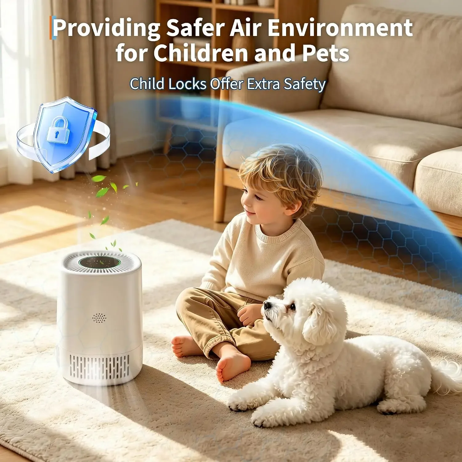 Garvee 3 in 1 Mini Air Purifier HEPA Filter Humidifier for Pets Hair Dander Dust Odor 23dB Quiet Sleep Mode, Auto Mode, Child Lock,Smart Touch Control for Bedroom Office