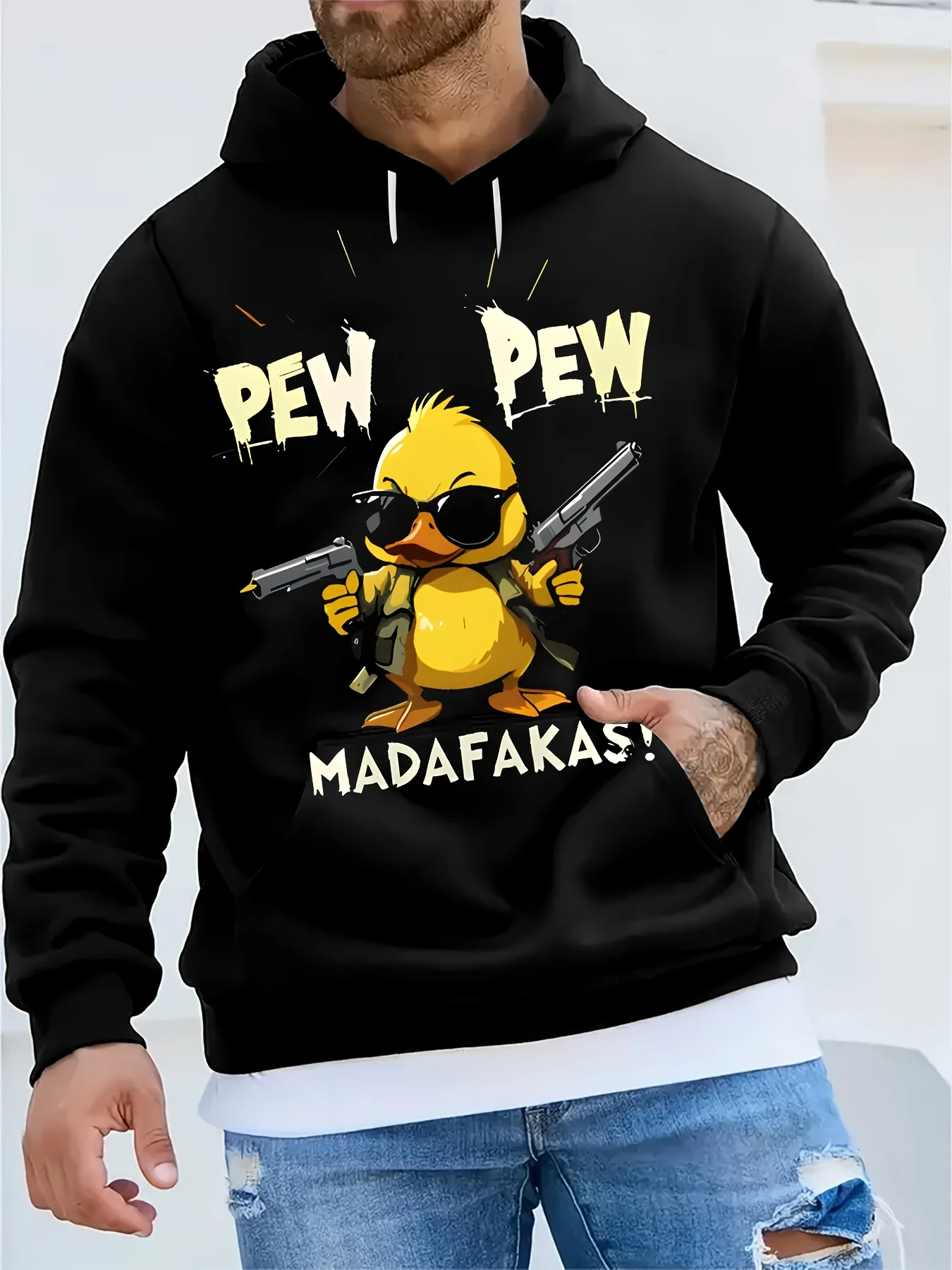 Der neue Herren-Hoodie für den Herbst 2023 verfügt über einen lässigen und modischen 3D-Entenprint auf der Straße, die cool und weich ist