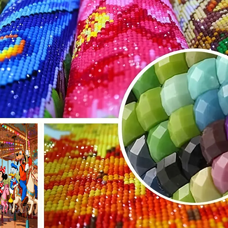 Kit de peinture diamant 5D à perceuse complète, bricolage, Disney Mickey Mouse Minnie Mouse Donald Duck Goofy Friends sur scène de carrousel, strass, 1 pièce