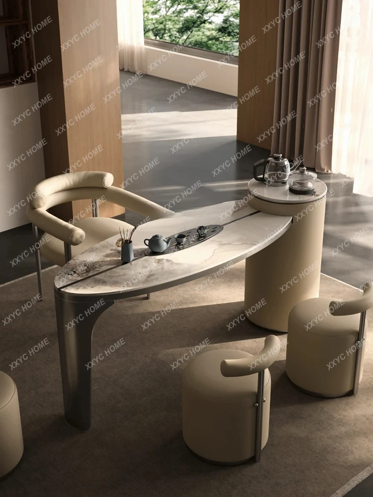 AALuxury Stone Rock Slab Tea Table Tea Table High-end Minimalist Special-shaped Saddle Leather