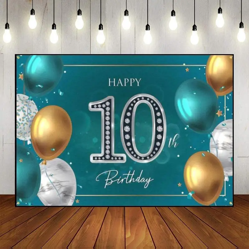 Happy 10th Birthday Background Banner Gender Reveal Party Decoration Baby Room Princess Green Screen Prince Photography Photo