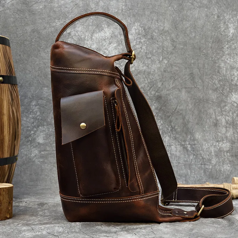 

Multi-functional Men's Chest Bags Wallet Retro Simple Leisure Chest Bags Commuting Leather Bag Busti Pacchetti MHXB