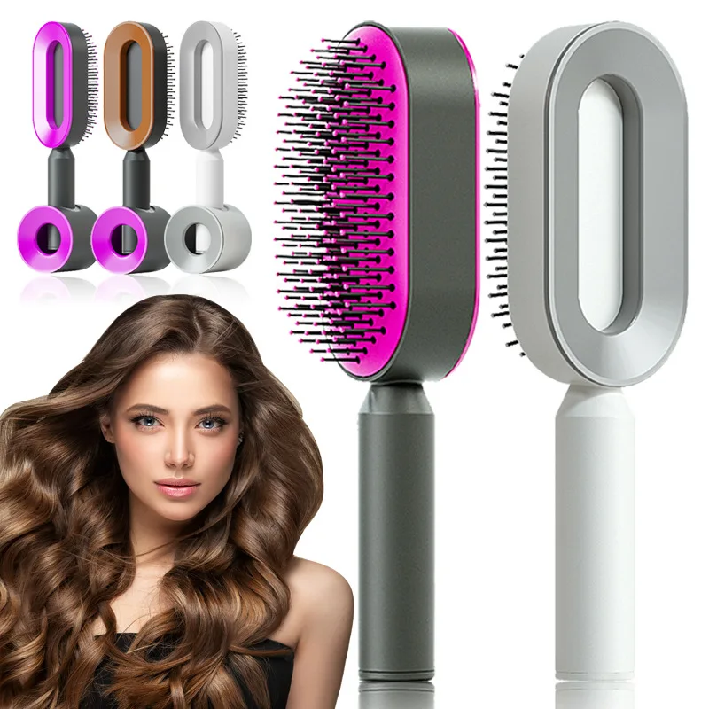 One-key Press Type Airbag Massage Comb Wet & Dry Detangler Hair Brush Durable for Women's Long Hair for Household Hair Care Gift