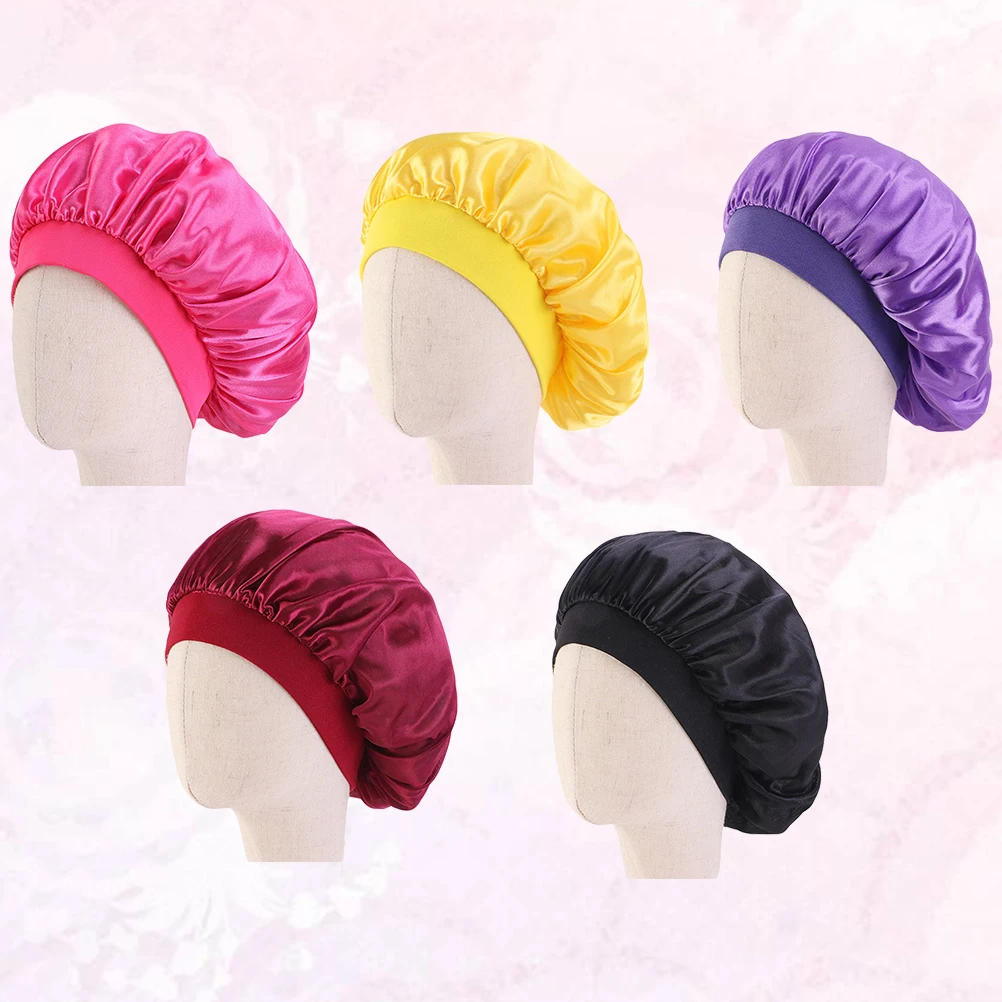 

5Pcs Kids Hair Care Cap Elastic Satin Bathing Sleeping Comfortable Lightweight Durable Safe Kids Protect Hair Breathing
