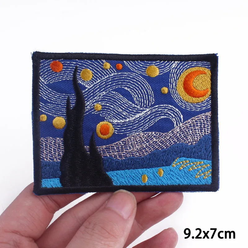 Van Gogh Oil Painting Embroidery Patch Alien UFO Patch Iron On Patches For Clothing thermoadhesive Patches On Clothes Jacket DIY