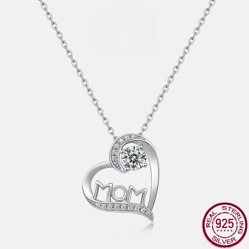 

New S925 sterling silver heart-shaped moissanite inlaid with dazzling colorful jewelry necklace, fashionable wedding jewelry