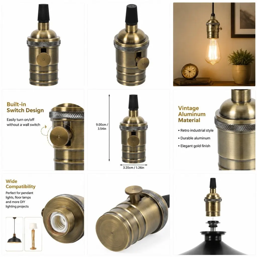 Vintage Lamp Holder Aluminum Socket Retro Pendant Ceiling Table Lamp Switch Socket Lighting Accessories Ceiling Light Holder