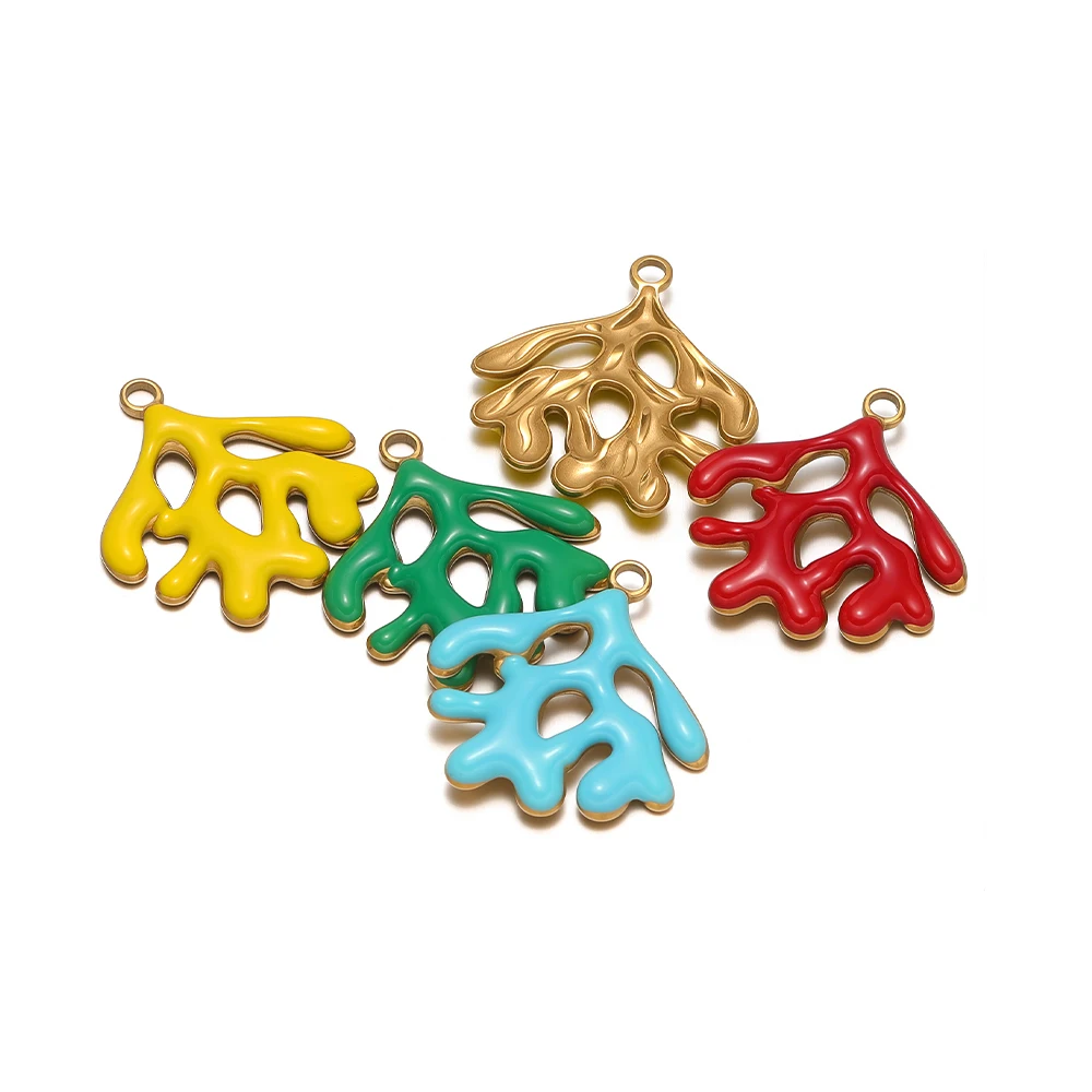 

5pcs Stainless Steel Enamel Tiny Coral Charms Cartoon Pendants for DIY Jewelry Making Necklace Earrings Bracelet Material Bulk