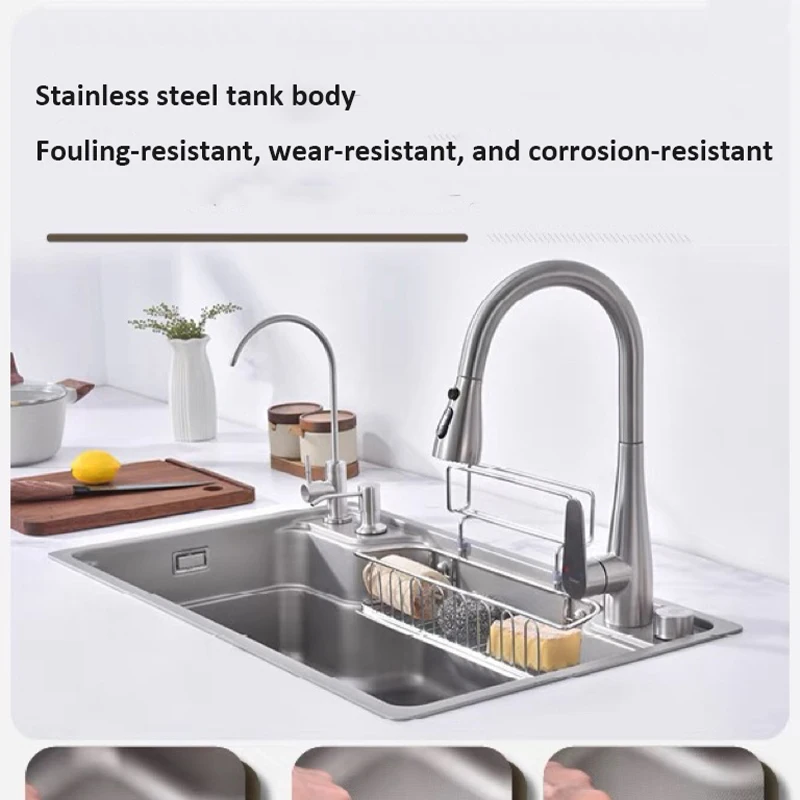Hot Large Single Embossed 3D Sink with Hanging Basket Multifunctional Kitchen Sink for Quick Drainage Practical Design