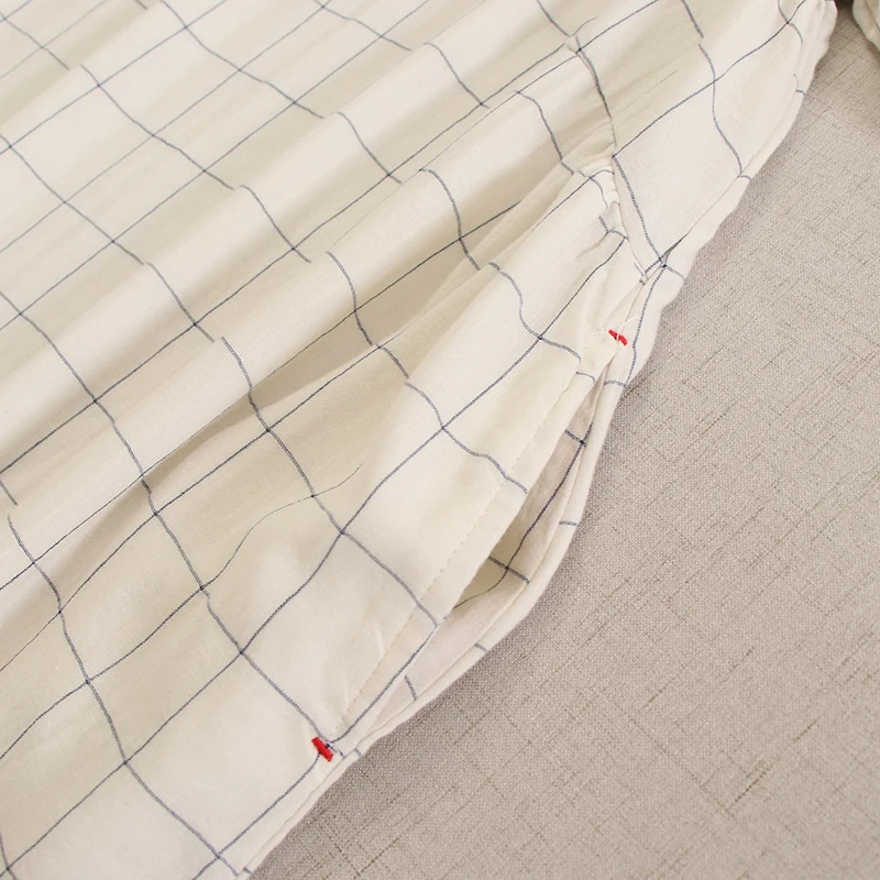 Japonês vintage mori menina xadrez dupla camada de fio de algodão vestido feminino verão novo o-pescoço manga curta casual solto midi vestidos