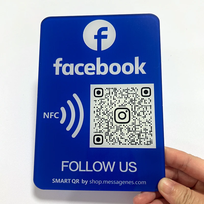 Follow US on Facebook Plaque Custom Acrylic Social Media Sign NFC Tap QR Code Sign Google Review Instagram Card Business Display