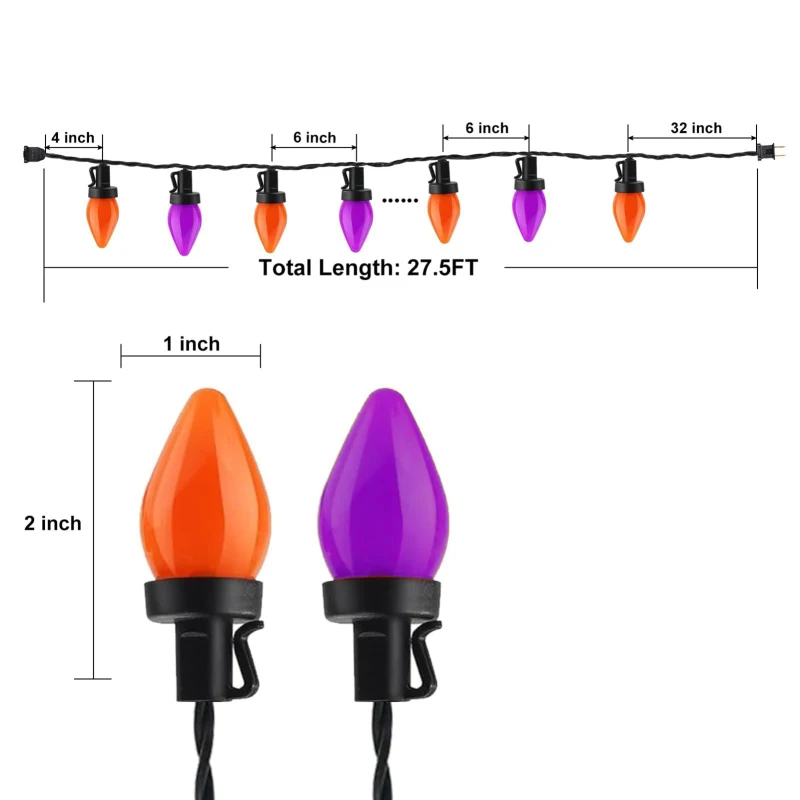 C7 Holiday String Lights 27FT Outdoors Light with 50 Orange Purple LED Bulbs Party Lights for Outdoors Indoors Yard Patio Decor images - 6